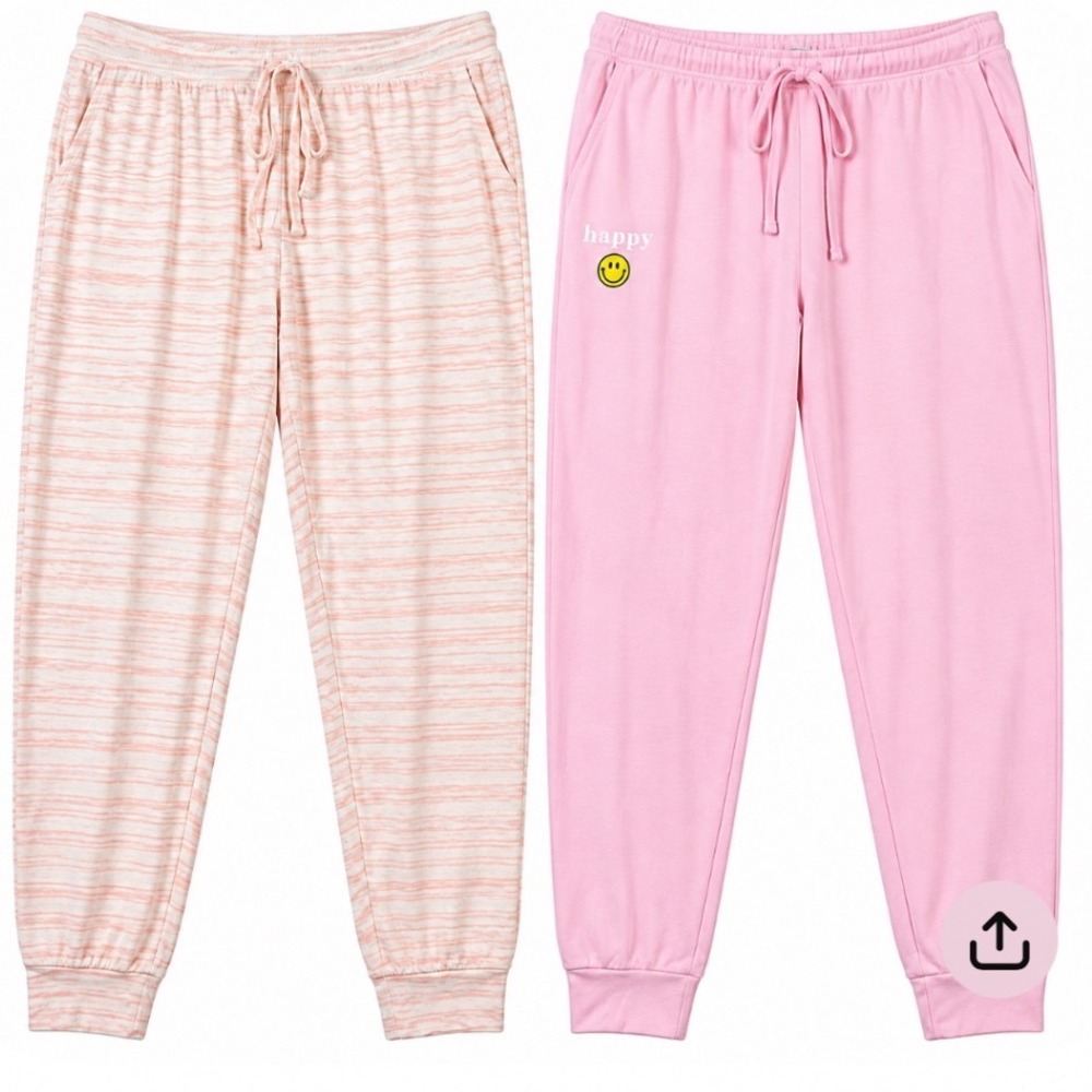 Alfani Intimates Women Pajama Jogger Pants Set 2PK Purple Smiley Stripe L NWT